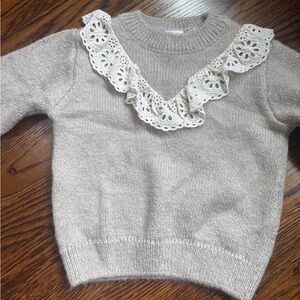 Zara brown Sweater with Lace ruffle detail